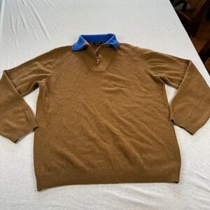 Massimo Dutti Mens Wool Cashmere Quarter Zip Sweater Brown Blue Made in Italy L